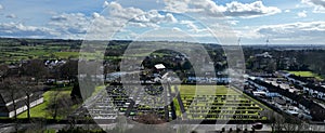 Aerial photo of Cemetery graveyard at Second Broughshane Presbyterian Church Broughshane village Antrim N Ireland