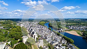 Aerial photo of Chinon city and castle