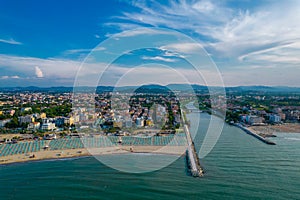 Aerial photo of the coast and canal of the resort of Rimini