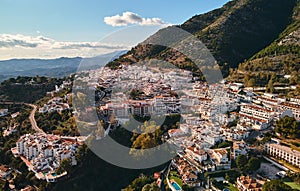 Aerial photo distant view charming Mijas pueblo