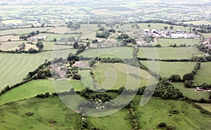 Aerial photo of the English Bristol countryside. The city in the background.