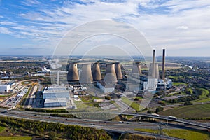 Aerial photo of the Ferrybridge Power Station located in the Castleford area of Wakefield in the UK, showing the power station photo