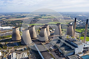 Aerial photo of the Ferrybridge Power Station located in the Castleford area of Wakefield in the UK, showing the power station photo