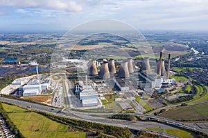 Aerial photo of the Ferrybridge Power Station located in the Castleford area of Wakefield in the UK, showing the power station photo