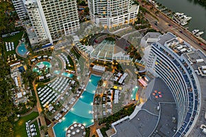 Aerial photo Fontainebleau Hotel Miami Beach lit at night