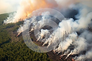 Aerial photo of a forest fire.