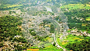 Aerial photo of gampola town in Sri Lanka.