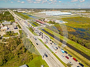 Aerial photo gas shortage in Fort Myers FL Hurricane Ian aftermath