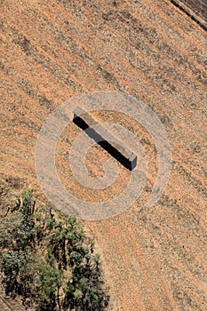 Aerial photo of hay bales in a field