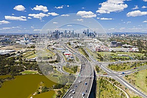 Aerial photo of highway connected to Melbourne CBD