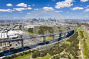 Aerial photo of highway connected to Melbourne CBD