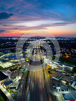 Aerial photo highway I45 heading into Downtown Houston Texas