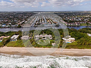 Aerial photo Hillsboro Beach luxury oceanfront real estate mansion homes