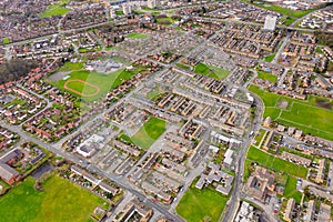 Aerial photo of the housing estates and suburban area of the town of Swarcliffe in Leeds