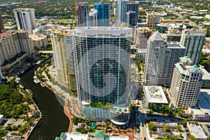 Aerial photo of Icon Las Olas a luxury highrise condominium apartment building in Fort Lauderdale Florida photo