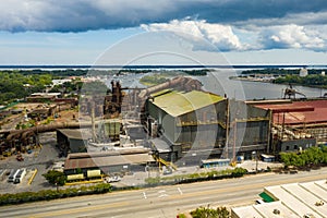 Aerial photo of an industrial steel mill plant factory