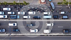 Aerial photo of Jakarta hectic traffic at peak hour