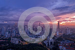 Aerial Photo of Kuala Lumpur cityscape during sunrise at Changkat Tunku.