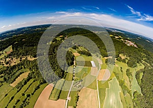 Aerial photo of the landscape of the franconian suisse near the village of Biberbach