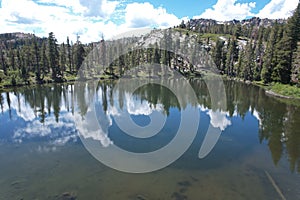 Aerial photo of Little bear lake at Eureka Plumas Forest, Lake Basin, California photo