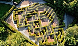 Aerial photo of the Maze at Carnfunnock Park Larne County Antrim Coast Northern Ireland