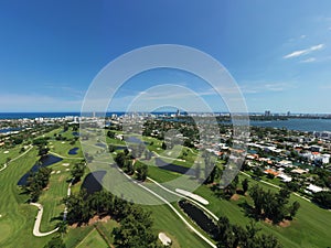 Aerial photo Miami Beach golf course landscape and Biscayne Bay scene