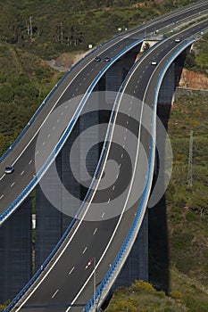 Aerial photo of a motorway in a mountainous region