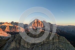 Aerial Photo of Mountain hut rifugio Nuvolau Passo Giau in Dolomites, Italy