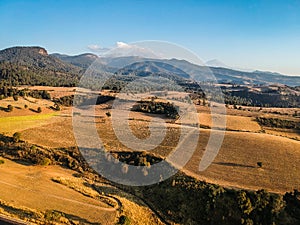 Aerial photo of mountains and volcans around Mexico City