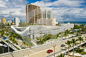 Aerial photo of the new Las Olas abstract architecture parking garage on Las Olas