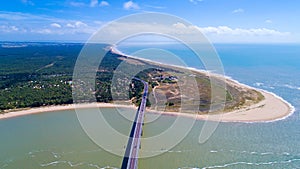 Aerial photo of Noirmoutier island bridge in Vendee