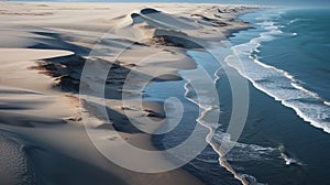 Aerial Photo Of Ocean And Sand Dunes Layered Landscapes With Ndebele Art Influence