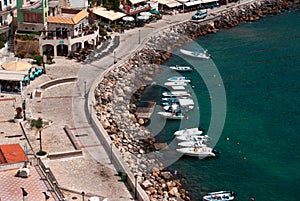 Aerial photo of Parga town and port near Syvota in Greece