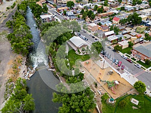 Aerial photo people surfing on the Arkansas River in Salida Colorado photo
