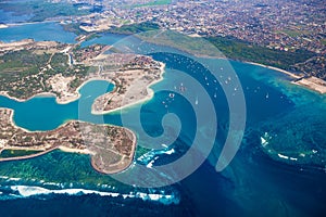 Aerial photo of Pulau Serangan ( turtle island ) and Bali island