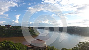 The aerial photo of river in the Marco Das Tres Fronteiras in Brazil