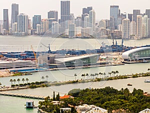 Aerial photo Royal Caribbean Cruise Ship terminal at Port of Miami