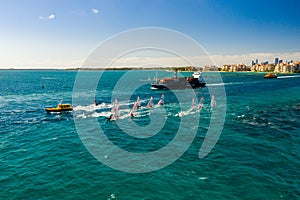 Aerial photo sailboat regatta sailing school Miami Beach Government Cut Inlet