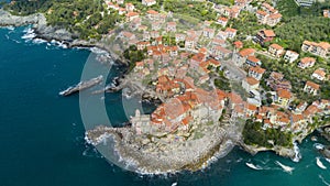 Aerial photo shooting with drone on Tellaro, famous Ligurian village near the Cinqueterre