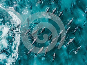 Aerial photo showing the migration path of a pack of dolphins