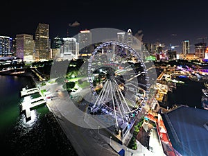 Aerial photo Skyviews Miami ferris wheel at Bayside Marketplace view of Downtown in background
