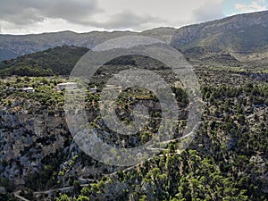 Aerial photo Son Marroig countryside winding country road, Palma de Mallorca, Balearic Islands, Spain photo
