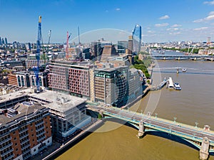 Aerial photo Southwark Bridge London UK and city architecture