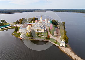 Aerial photo of St. Nilo Stolobensky monastery on Lake