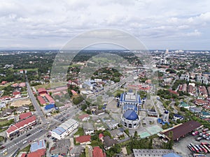 Aerial photo - Sultan Ismail Petra Mosque located at Kota Bharu, Kelantan, Malaysia.