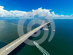 Aerial photo Sunshine Skyway cable suspended bridge suspension Tampa Bay FL USA