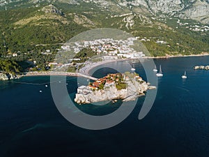 Aerial photo of Sveti Stefan island in Budva