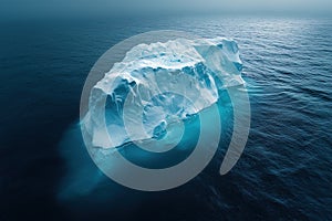 An aerial photo taken with a drone shows an iceberg drifting in the middle of the ocean