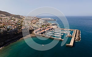 Aerial photo of the Tenerife port of Santiago near the cliffs of Los Gigantes.