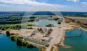 Aerial photo of three gravel pits with Peine, Germany